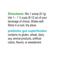 label Genuine Health fermented prebiotic superfoods+ unflavored directions