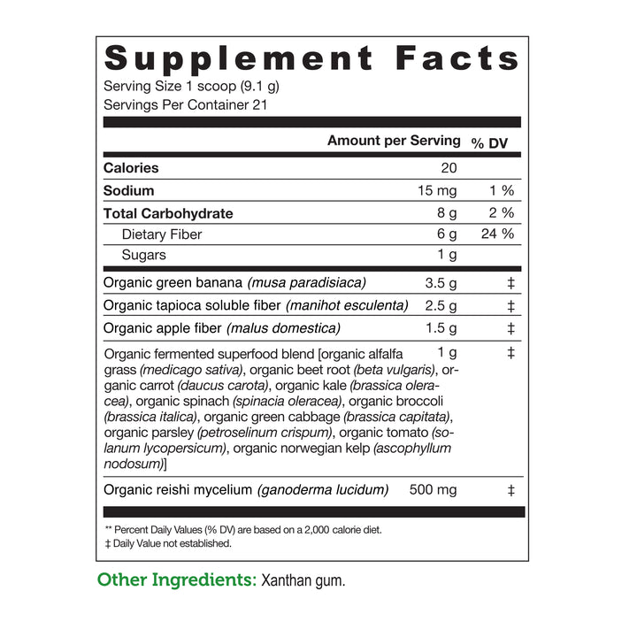 label Genuine Health fermented prebiotic superfoods+ unflavored nutrition panel