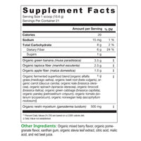 label Genuine Health fermented prebiotic superfoods+ summer berry pomegranate nutrition panel