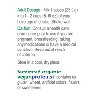 label Genuine Health's fermented organic vegan proteins unflavored directions