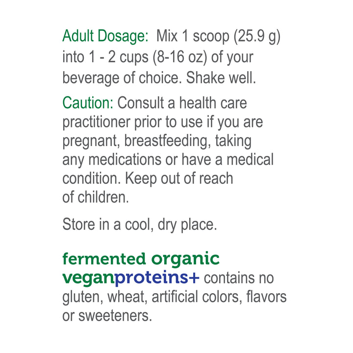 label Genuine Health's fermented organic vegan proteins unflavored directions