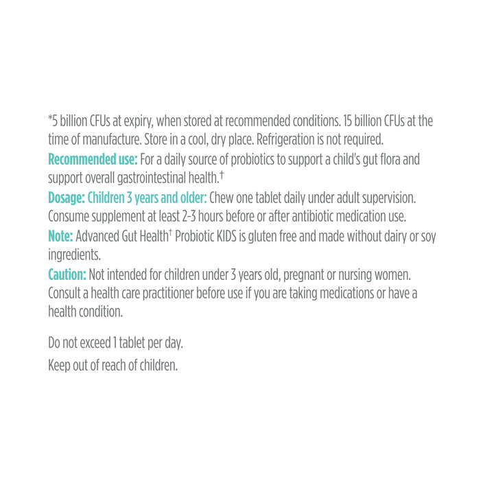 label Genuine Health's advanced gut health probiotics for kids directions