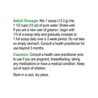 label Genuine Health's greens superfood extra energy directions