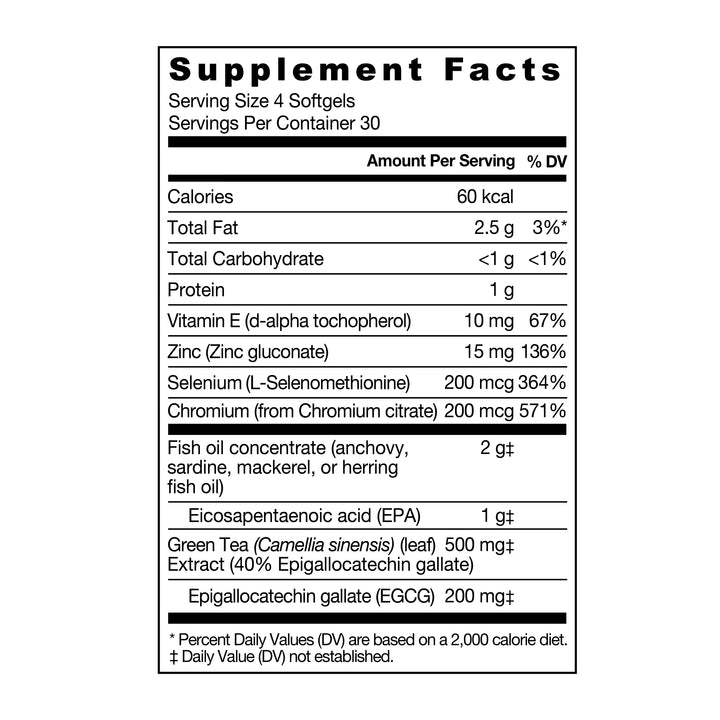 label Genuine Health's perfect skin blemish treatment nutrition panel