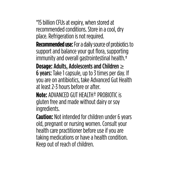 label Genuine Health's advanced gut health probiotic 15 billion CFU directions