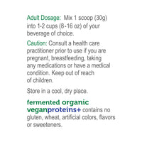 label Genuine Health's fermented organic vegan proteins vanilla flavor directions