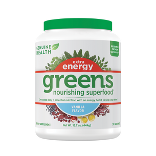 Genuine Health greens+ extra energy vanilla |444g